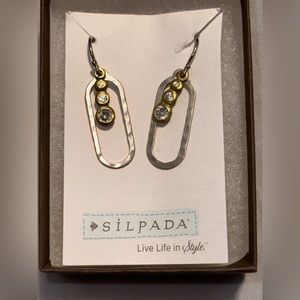 Silpada W2394 Vintage 925 Silver “Futuristic” Brass Cubic Zirconia Earrings